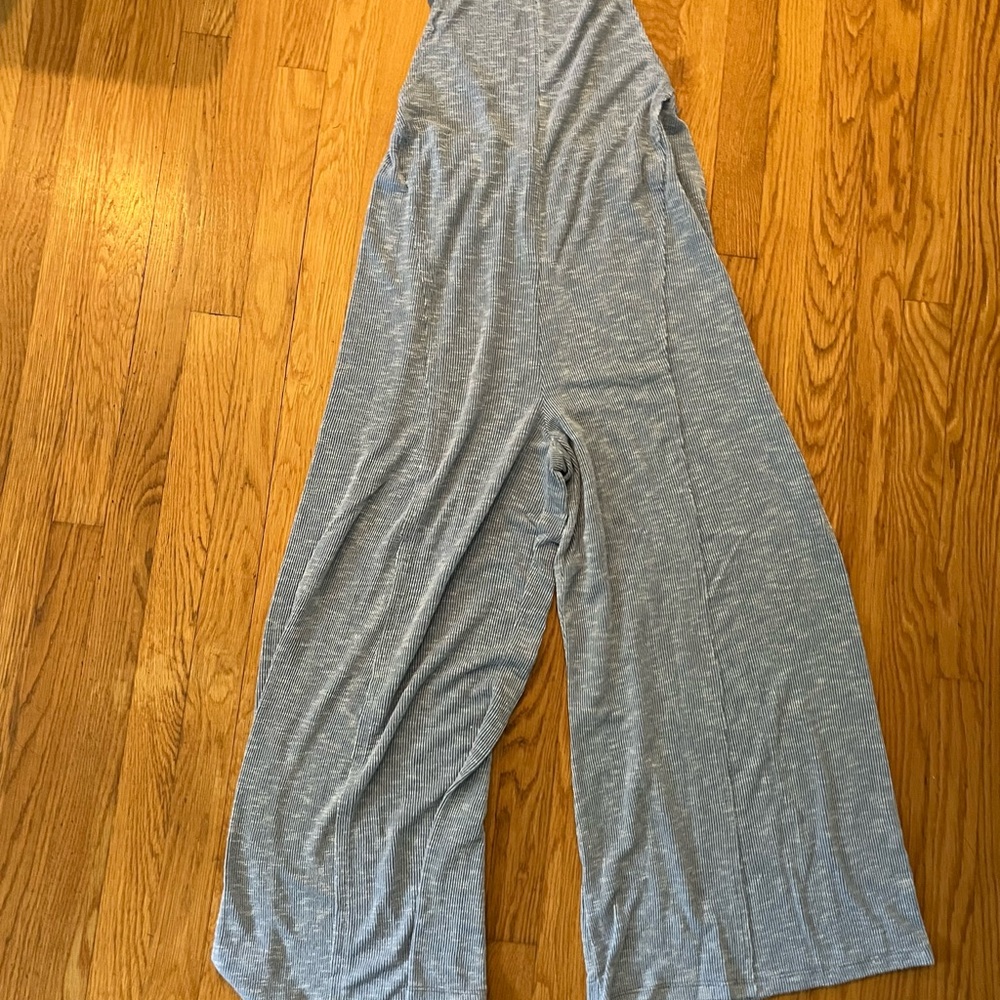Pinkblush Blue Ribbed Wide Leg Maternity Jumpsuit